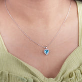 Silver Pink & Blue Diamond Heart  Pendant With Chain